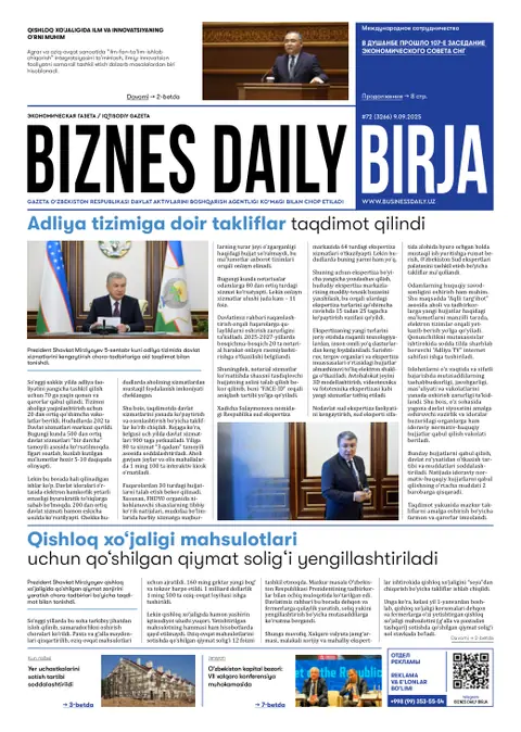 газета Biznes Daily Birja   №72, 08.09.2025